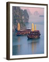 Junk Boat and Karst Islands in Halong Bay, Vietnam-Keren Su-Framed Premium Photographic Print