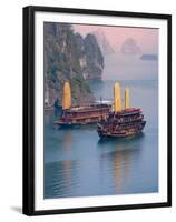 Junk Boat and Karst Islands in Halong Bay, Vietnam-Keren Su-Framed Premium Photographic Print