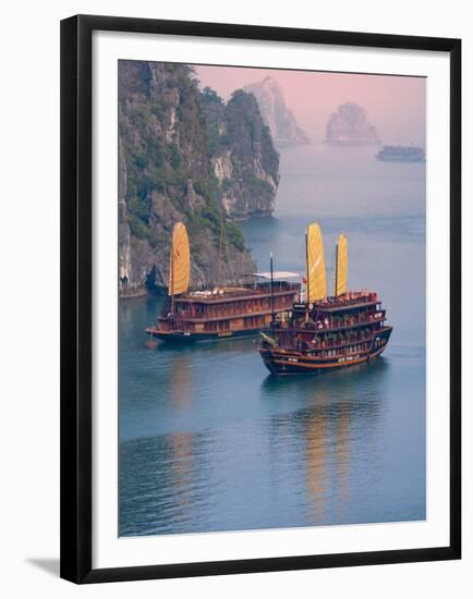 Junk Boat and Karst Islands in Halong Bay, Vietnam-Keren Su-Framed Premium Photographic Print