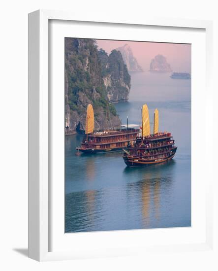 Junk Boat and Karst Islands in Halong Bay, Vietnam-Keren Su-Framed Photographic Print