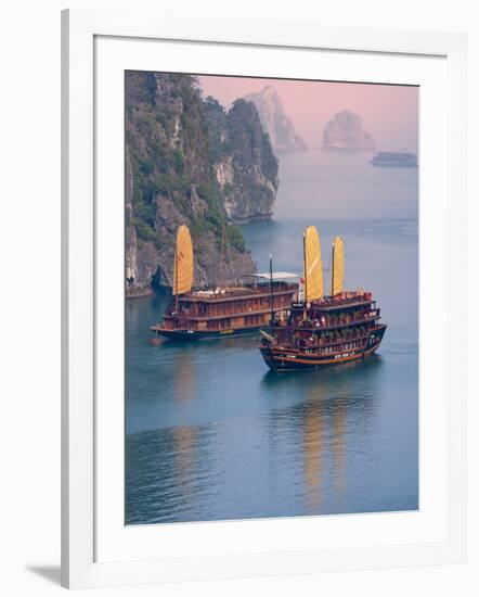 Junk Boat and Karst Islands in Halong Bay, Vietnam-Keren Su-Framed Photographic Print