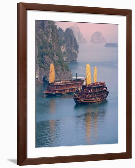 Junk Boat and Karst Islands in Halong Bay, Vietnam-Keren Su-Framed Photographic Print