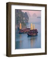 Junk Boat and Karst Islands in Halong Bay, Vietnam-Keren Su-Framed Photographic Print