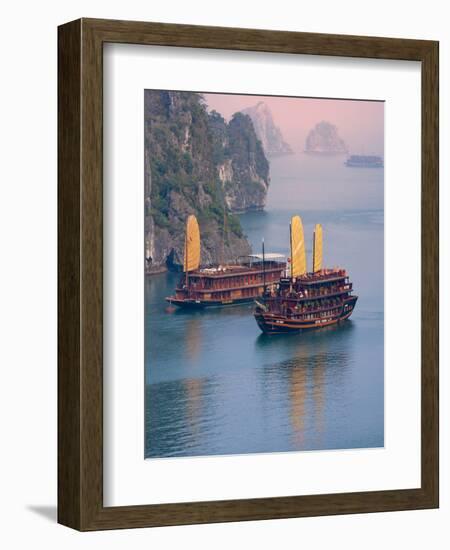 Junk Boat and Karst Islands in Halong Bay, Vietnam-Keren Su-Framed Photographic Print