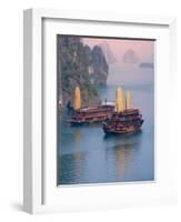 Junk Boat and Karst Islands in Halong Bay, Vietnam-Keren Su-Framed Photographic Print