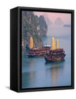 Junk Boat and Karst Islands in Halong Bay, Vietnam-Keren Su-Framed Stretched Canvas