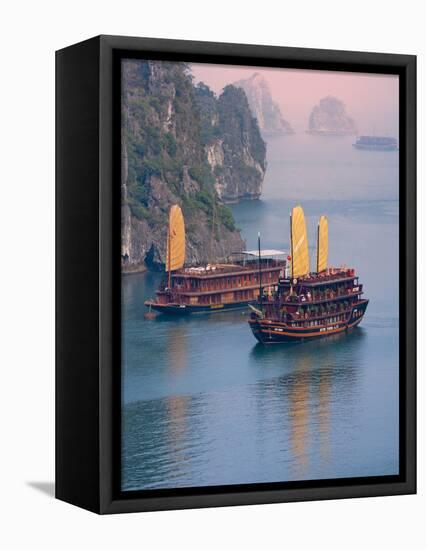 Junk Boat and Karst Islands in Halong Bay, Vietnam-Keren Su-Framed Stretched Canvas