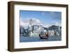 Junk Boat Passing Convention Centre and Hong Kong Island Skyline, Hong Kong, China-Ian Trower-Framed Photographic Print