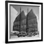 Junk Leaving Harbor with Patchwork Sails Up-Jack Birns-Framed Photographic Print