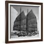 Junk Leaving Harbor with Patchwork Sails Up-Jack Birns-Framed Photographic Print