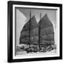 Junk Leaving Harbor with Patchwork Sails Up-Jack Birns-Framed Photographic Print