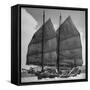 Junk Leaving Harbor with Patchwork Sails Up-Jack Birns-Framed Stretched Canvas