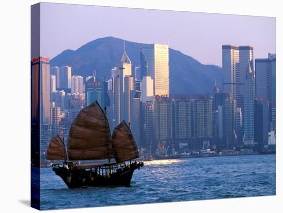 Junk Sailing in Hong Kong Harbor, Hong Kong, China-Paul Souders-Stretched Canvas