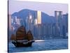 Junk Sailing in Hong Kong Harbor, Hong Kong, China-Paul Souders-Stretched Canvas