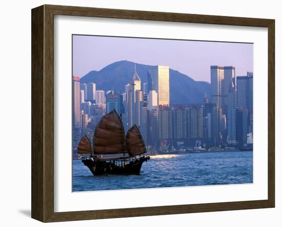 Junk Sailing in Hong Kong Harbor, Hong Kong, China-Paul Souders-Framed Premium Photographic Print