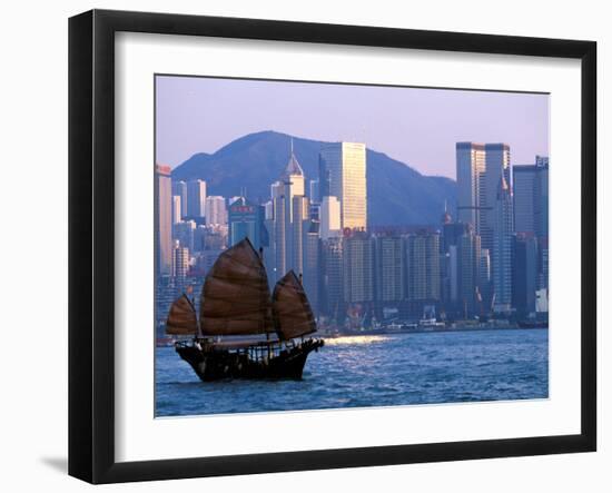 Junk Sailing in Hong Kong Harbor, Hong Kong, China-Paul Souders-Framed Premium Photographic Print