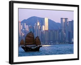 Junk Sailing in Hong Kong Harbor, Hong Kong, China-Paul Souders-Framed Photographic Print