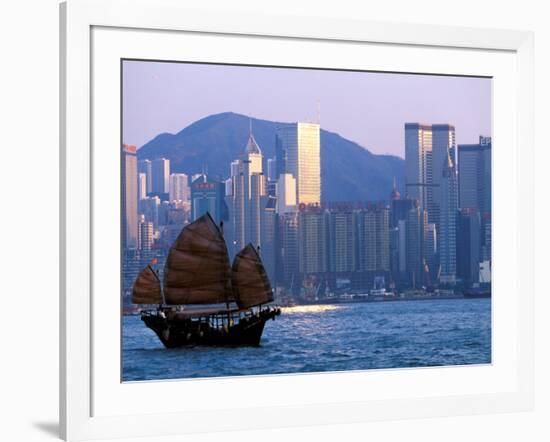 Junk Sailing in Hong Kong Harbor, Hong Kong, China-Paul Souders-Framed Photographic Print