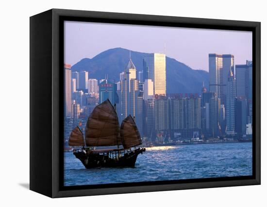 Junk Sailing in Hong Kong Harbor, Hong Kong, China-Paul Souders-Framed Stretched Canvas