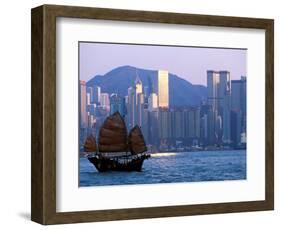 Junk Sailing in Hong Kong Harbor, Hong Kong, China-Paul Souders-Framed Photographic Print