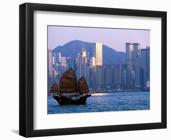 Junk Sailing in Hong Kong Harbor, Hong Kong, China-Paul Souders-Framed Photographic Print