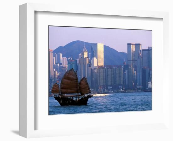 Junk Sailing in Hong Kong Harbor, Hong Kong, China-Paul Souders-Framed Photographic Print