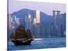 Junk Sailing in Hong Kong Harbor, Hong Kong, China-Paul Souders-Stretched Canvas