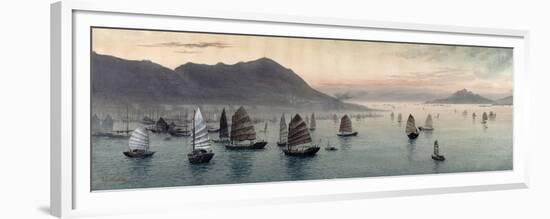 Junks in the Bay Before Victoria Peak-E. Kato-Framed Premium Giclee Print