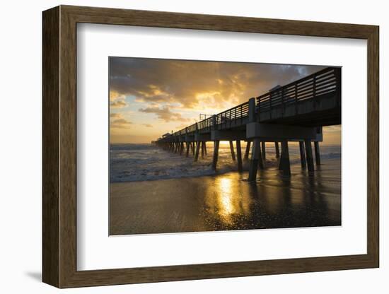 Juno Beach, Florida. Juno Beach Pier at sunrise with high surf-Jolly Sienda-Framed Photographic Print