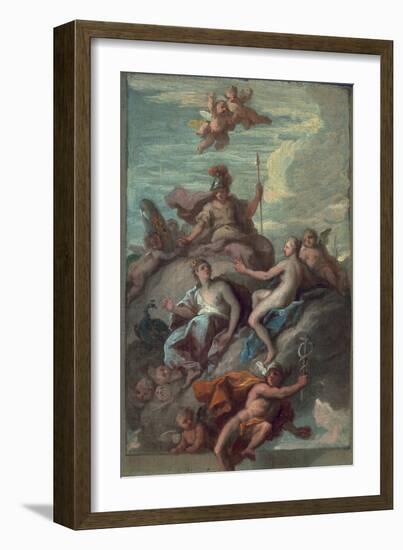 Juno, Minerva and Venus Dispatching Mercury with the Apple of Discord, C.1718-Sir James Thornhill-Framed Giclee Print