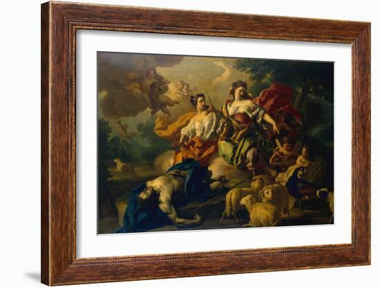 Juno places the Eyes of Argo in the Tail of a Peacock-Francesco de Mura-Framed Giclee Print