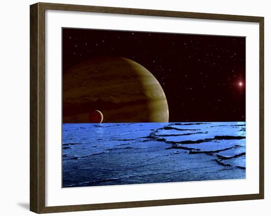 Jupiter and its Moon Lo as Seen from the Frozen Surface of Jupiter's Moon Europa-null-Framed Photographic Print