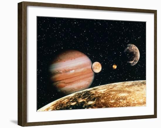 Jupiter And the Galilean Moons Seen From Callisto-Science Photo Library-Framed Photographic Print