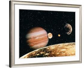 Jupiter And the Galilean Moons Seen From Callisto-Science Photo Library-Framed Photographic Print