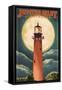 Jupiter, Florida - Jupiter Lighthouse and Moon - Lantern Press Artwork-Lantern Press-Framed Stretched Canvas