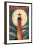 Jupiter, Florida - Jupiter Lighthouse and Moon - Lantern Press Artwork-Lantern Press-Framed Art Print