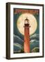 Jupiter, Florida - Jupiter Lighthouse and Moon - Lantern Press Artwork-Lantern Press-Framed Art Print