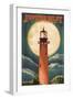 Jupiter, Florida - Jupiter Lighthouse and Moon - Lantern Press Artwork-Lantern Press-Framed Art Print