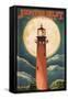 Jupiter, Florida - Jupiter Lighthouse and Moon - Lantern Press Artwork-Lantern Press-Framed Stretched Canvas