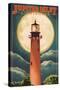 Jupiter, Florida - Jupiter Lighthouse and Moon - Lantern Press Artwork-Lantern Press-Stretched Canvas