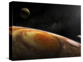 Jupiter's Moons Io and Europa Hover over the Great Red Spot on Jupiter-Stocktrek Images-Stretched Canvas