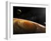 Jupiter's Moons Io and Europa Hover over the Great Red Spot on Jupiter-Stocktrek Images-Framed Photographic Print