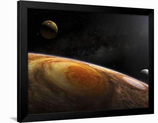 Jupiter's Moons Io and Europa Hover over the Great Red Spot on Jupiter-Stocktrek Images-Framed Photographic Print