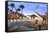 Jurassic Dinosaurs, Artwork-Richard Bizley-Framed Stretched Canvas