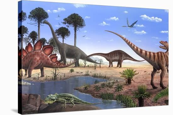 Jurassic Dinosaurs, Artwork-Richard Bizley-Stretched Canvas