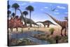 Jurassic Dinosaurs, Artwork-Richard Bizley-Stretched Canvas