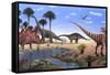 Jurassic Dinosaurs, Artwork-Richard Bizley-Framed Stretched Canvas