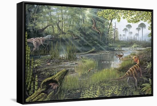 Jurassic Life, Artwork-Richard Bizley-Framed Stretched Canvas