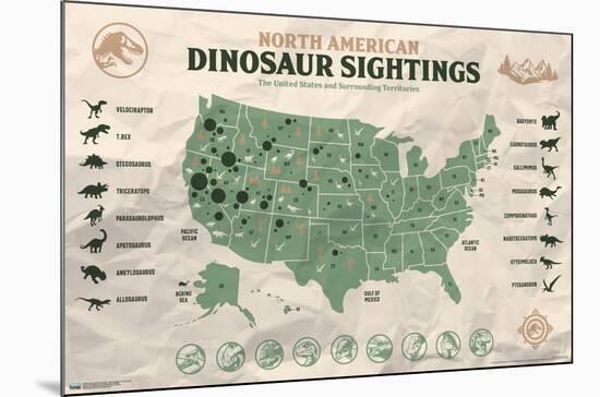 Jurassic World: Dominion - North American Dinosaur Map-Trends International-Mounted Poster