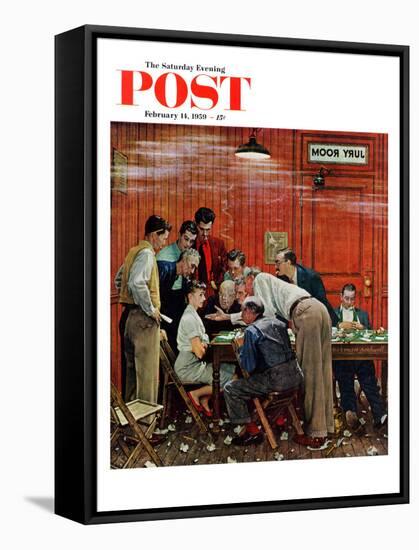 "Jury" or "Holdout" Saturday Evening Post Cover, February 14,1959-Norman Rockwell-Framed Stretched Canvas